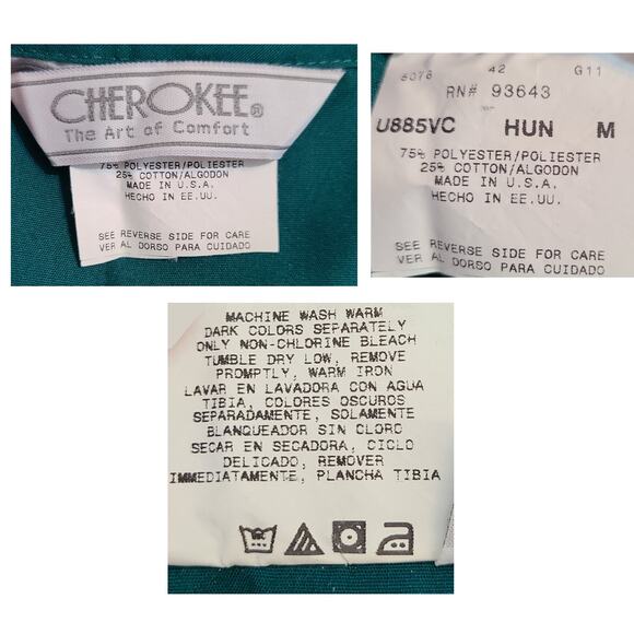 Cherokee Unisex Scrub Top Medium Short Sleeve Pullover Pockets Forest Green - Picture 4 of 4